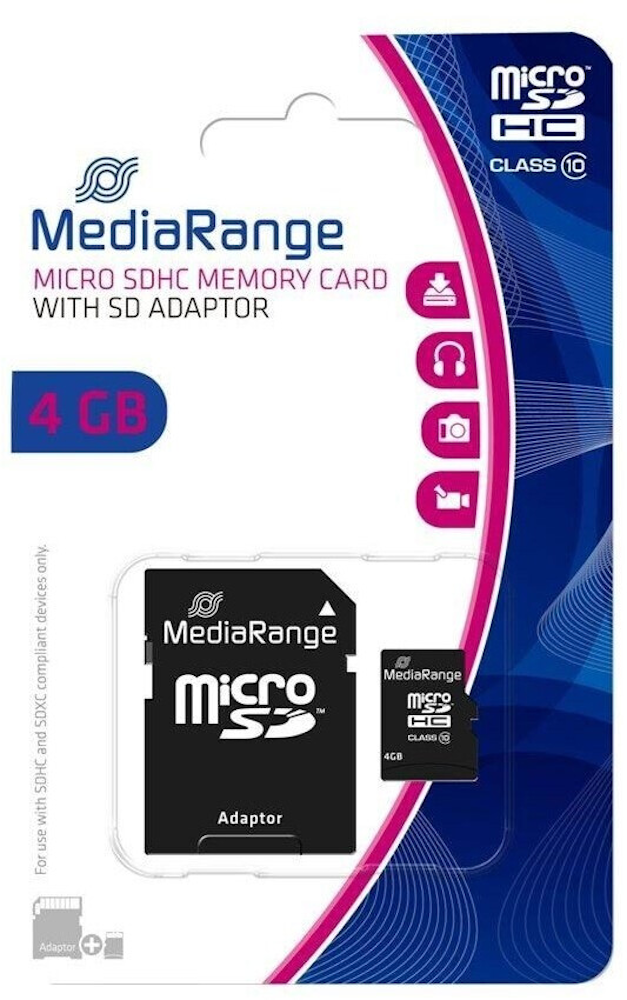 MediaRange MicroSDHC 4 GB Speicherkarte | Class 10 | Inkl. SD-Adapter
