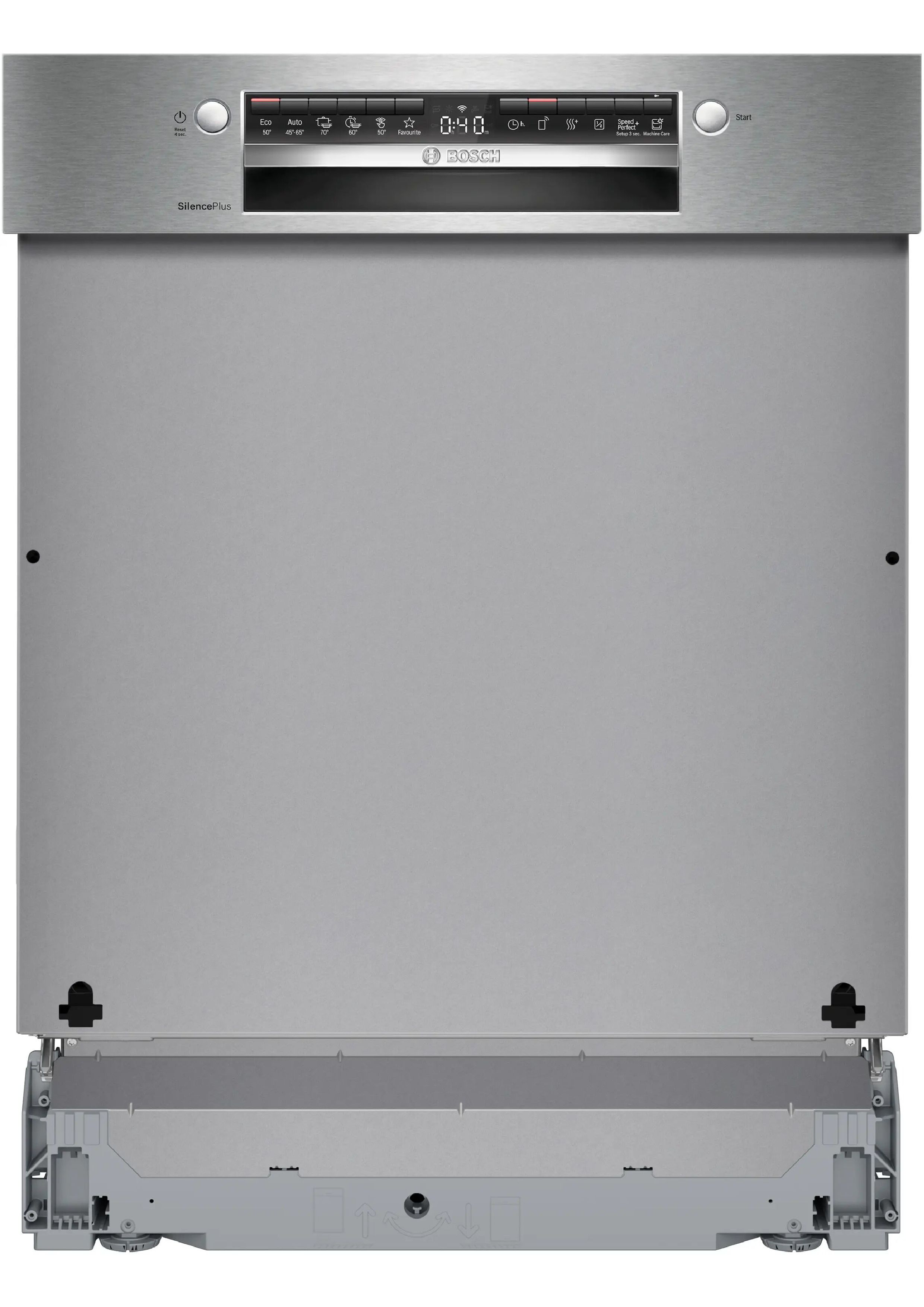 Technical front view of the Bosch SMI4EAS28E dishwasher without the decorative kitchen panel