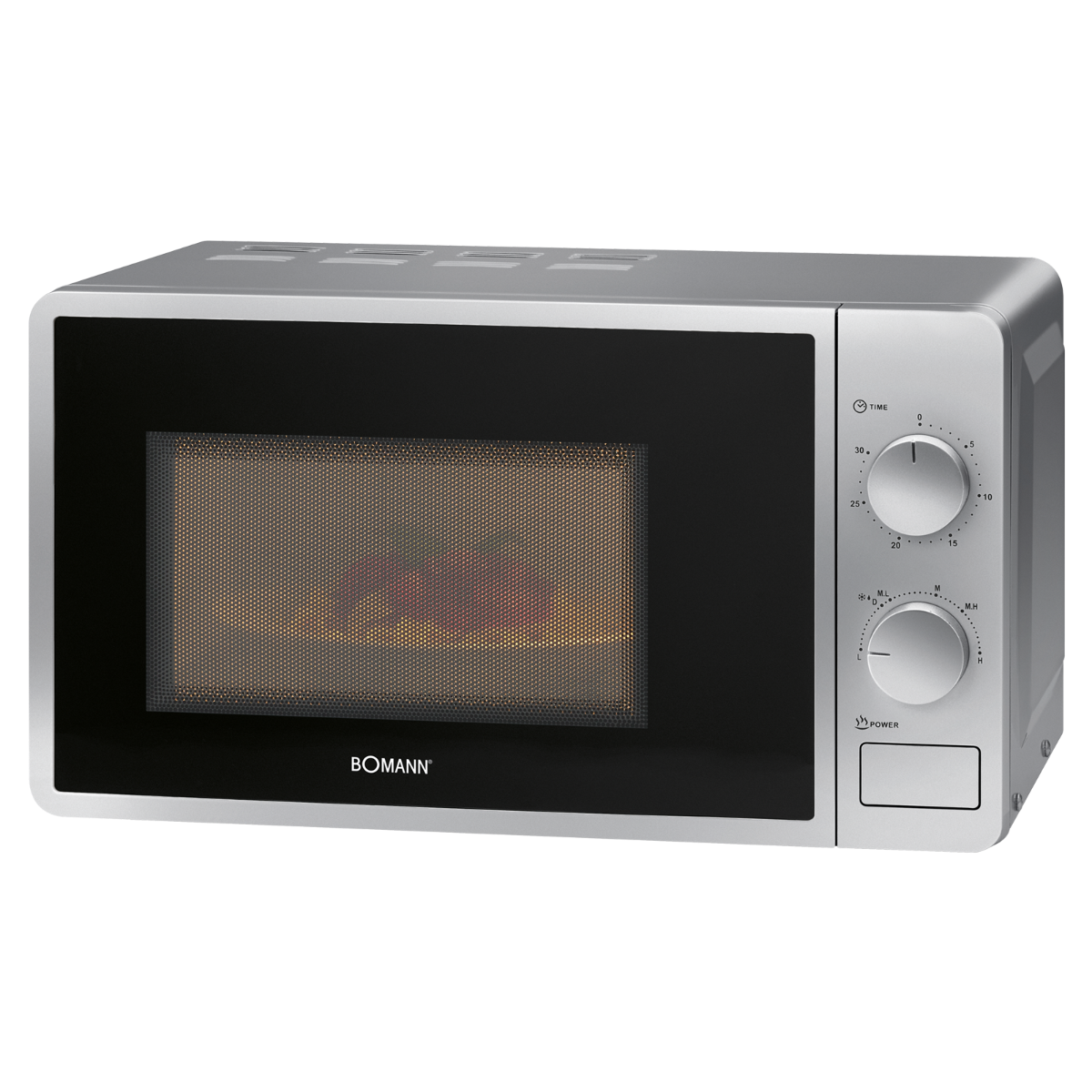 Bomann MW 6014 CB Microwave 20 Liters | 700 Watt Power | With Glass Turntable (Ø 24.5 cm) | 6 Power Levels | White & Silver