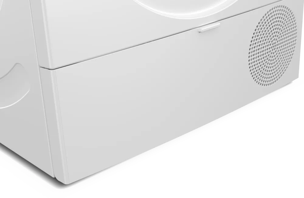 Sockelbereich des Siemens Trockners mit Reinigungsfach Detailaufnahme des unteren Sockelbereichs des Trockners, zeigt die Klappe, hinter der sich das EasyClean Filter-System verbirgt.