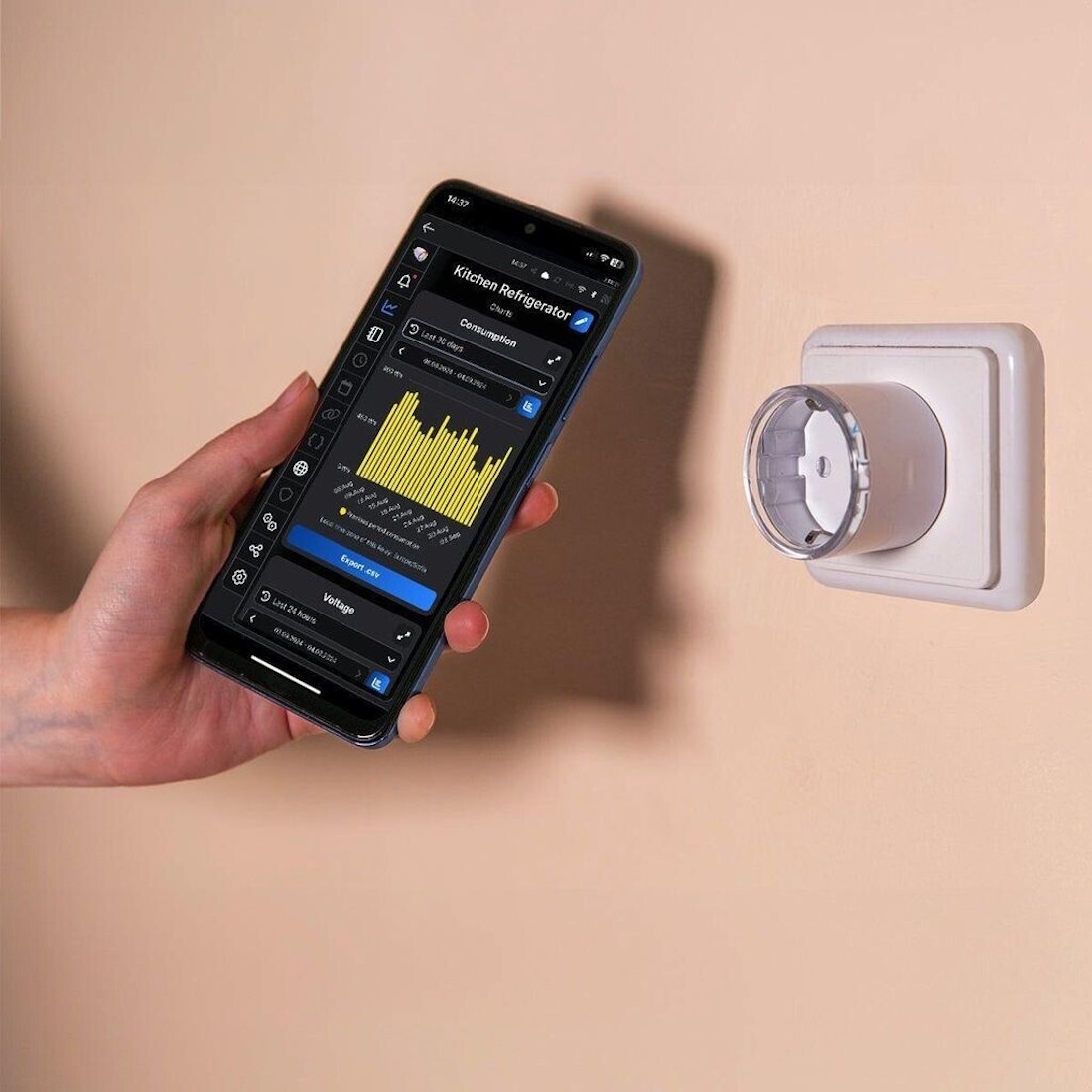 Shelly Plug S Gen3 im Einsatz zur Strommessung des Energieverbrauchs