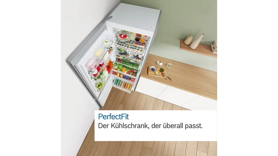 BOSCH KGN49AIBT in einer Nische, demonstriert Perfect Fi Perfect Fit Technologie