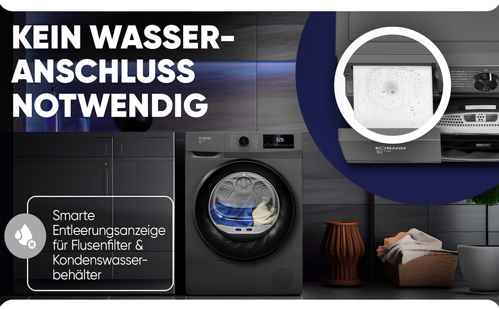 Bomann heat pump dryer easy installation without external water connection