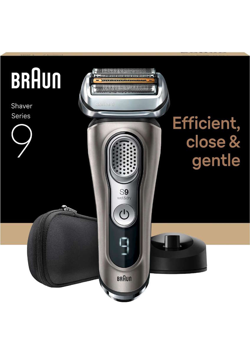 Lieferumfang des Braun Series 9 9325s: Rasierer, Ladestation, Transporttasche