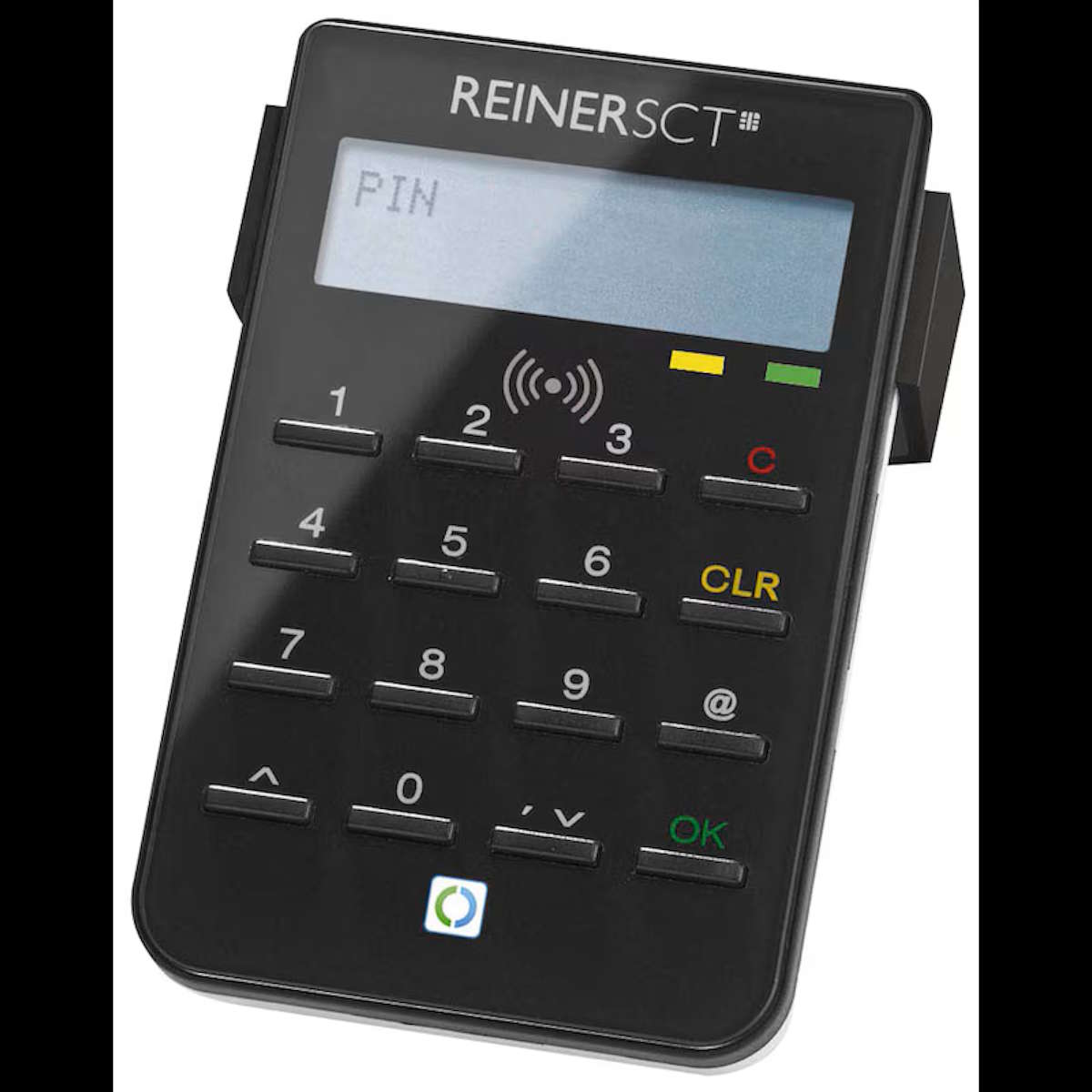 Sicherer Kartenleser mit integriertem Tastenfeld für PIN-Eingabe und LCD-Display.