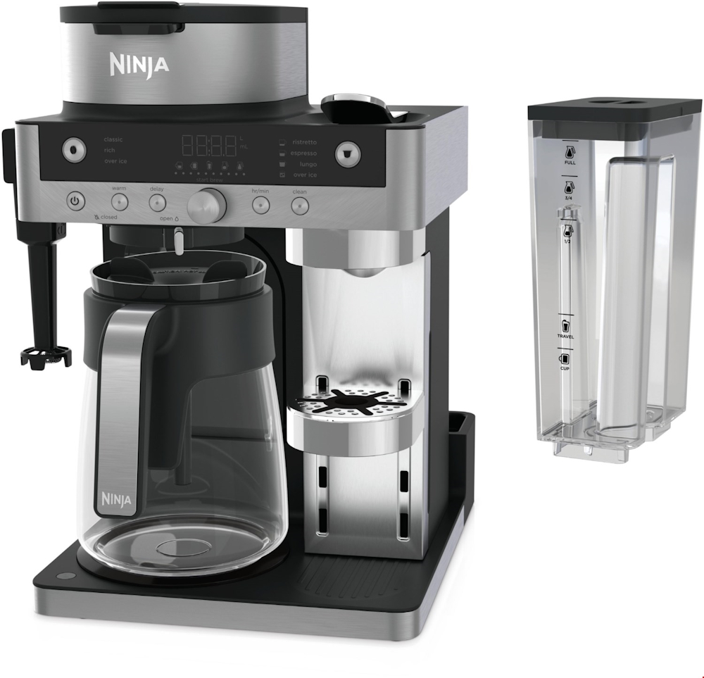 Ninja CFN802EU Kaffeemaschine mit abnehmbarem 1,7 Liter Wassertank und Markierungen für verschiedene Tassengrößen.