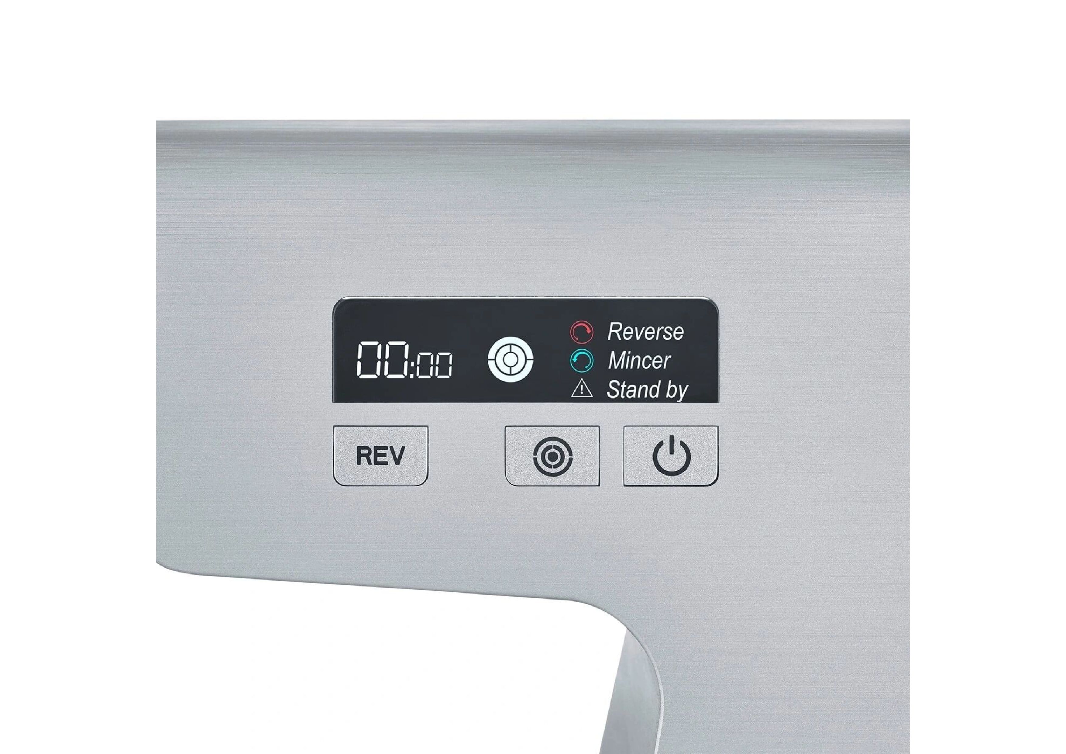 Nahaufnahme des digitalen Displays mit Tasten für Rücklauf und Geschwindigkeitsstufen