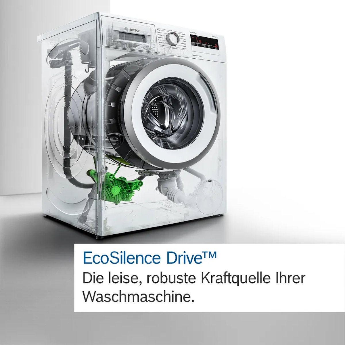 Leistungsstarker EcoSilence Drive Motor – langlebig, leise und stromsparend. EcoSilence Drive Motor der Bosch Waschmaschine für leisen und energieeffizienten Betrieb.