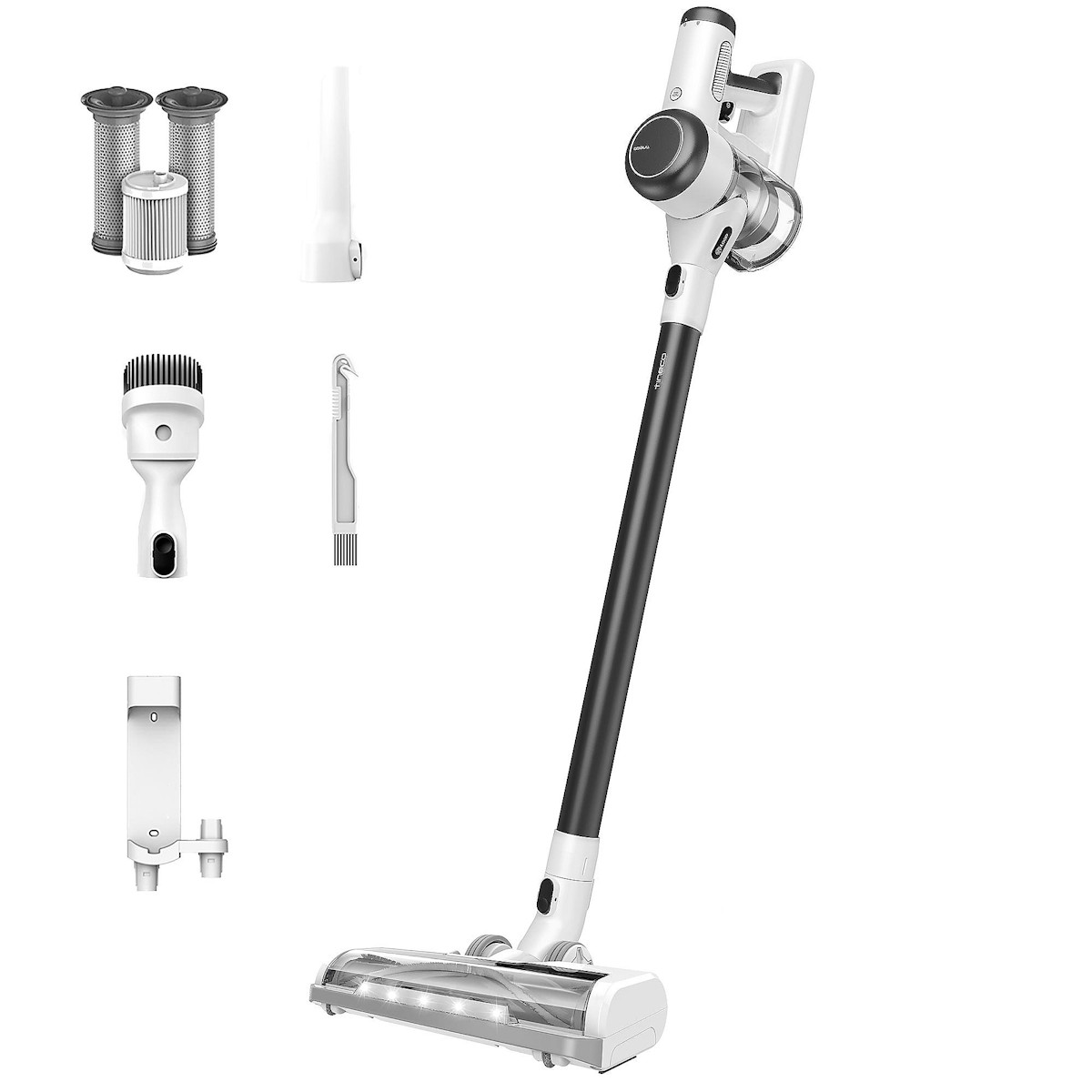 Tineco Pure One X Essentials – Staubsauger mit verschiedenen Zubehörteilen auf weißem Hintergrund