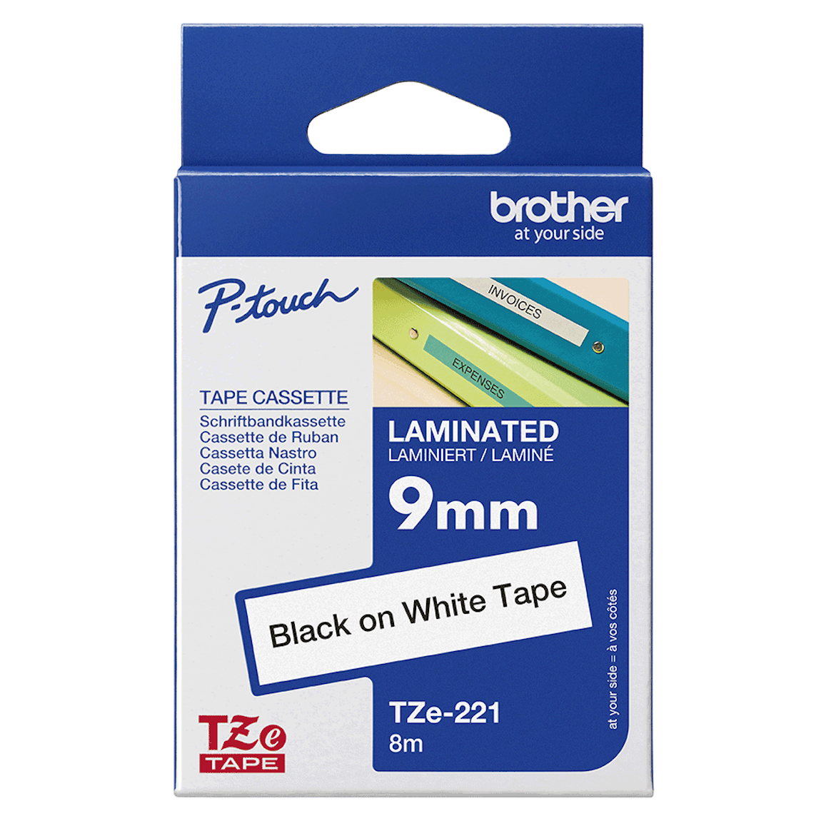 Brother TZe-221 Etiketten, laminiertes Schriftband - schwarz auf weiß | 9mm
