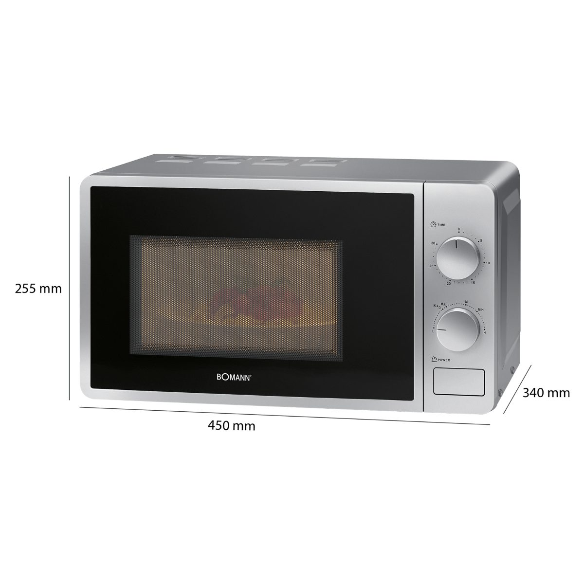 Bomann MW 6014 CB Microwave 20 Liters | 700 Watt Power | With Glass Turntable (Ø 24.5 cm) | 6 Power Levels | White & Silver