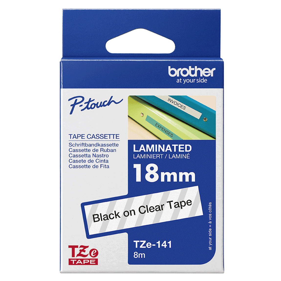 Brother TZe-141 Etiketten, laminiertes Schriftband - schwarz auf transparent | 18mm
