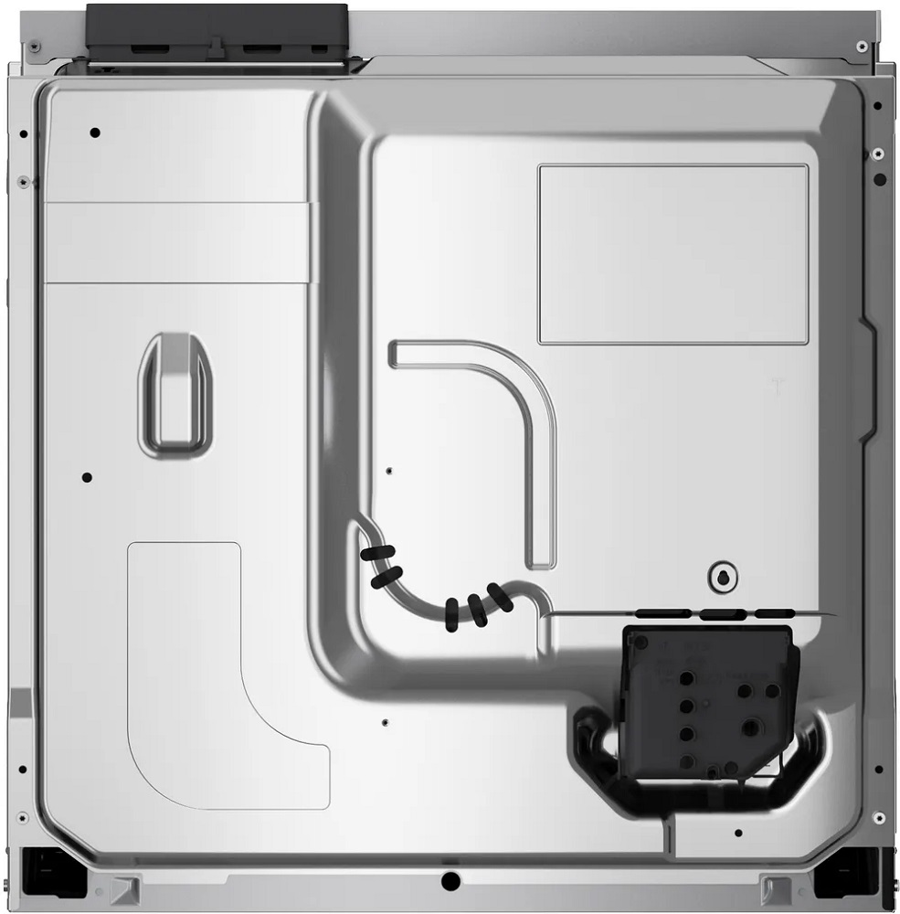 Rückansicht des Bosch HND679LS62 Standherds, zeigt Anschlüsse und Gehäusedesign.