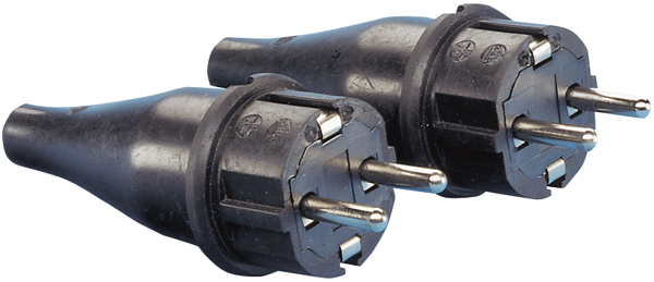 AS Schwabe Vollgummi Stecker- IP44 - 2 polig mit Schutzkontakt - 2 Stück - Schwarz