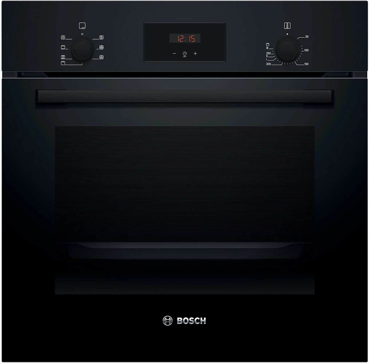 Bosch HBF133BA1 built-in oven in black with red LED display.