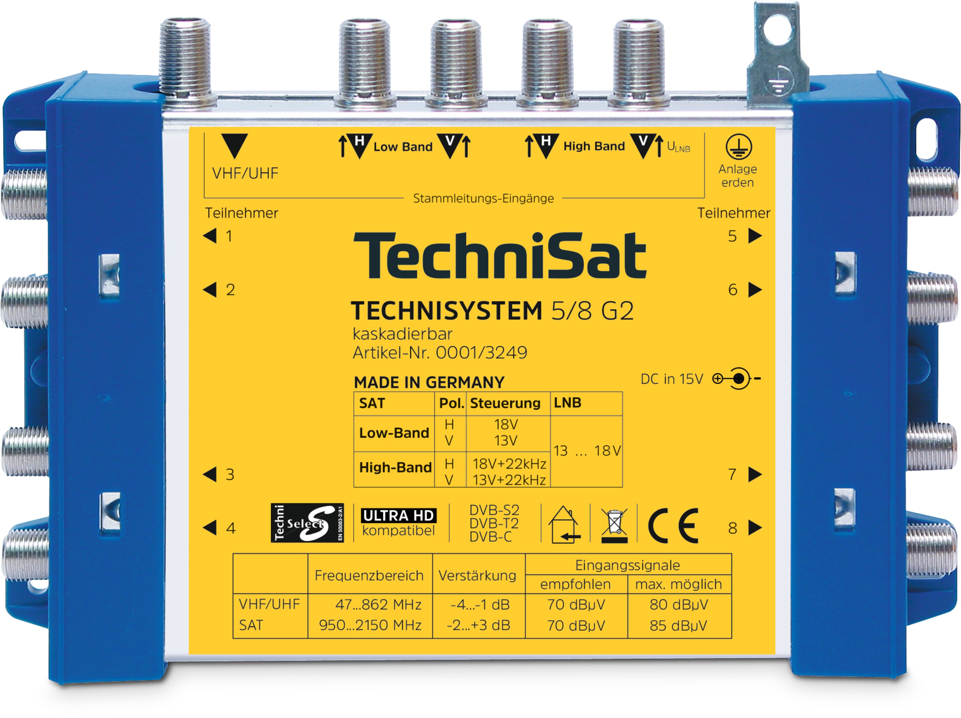 TechniSat TechniSystem 5/8 G2 Multiswitch - Professional multiswitch for large systems with 4 satellite inputs and 1 terrestrial input