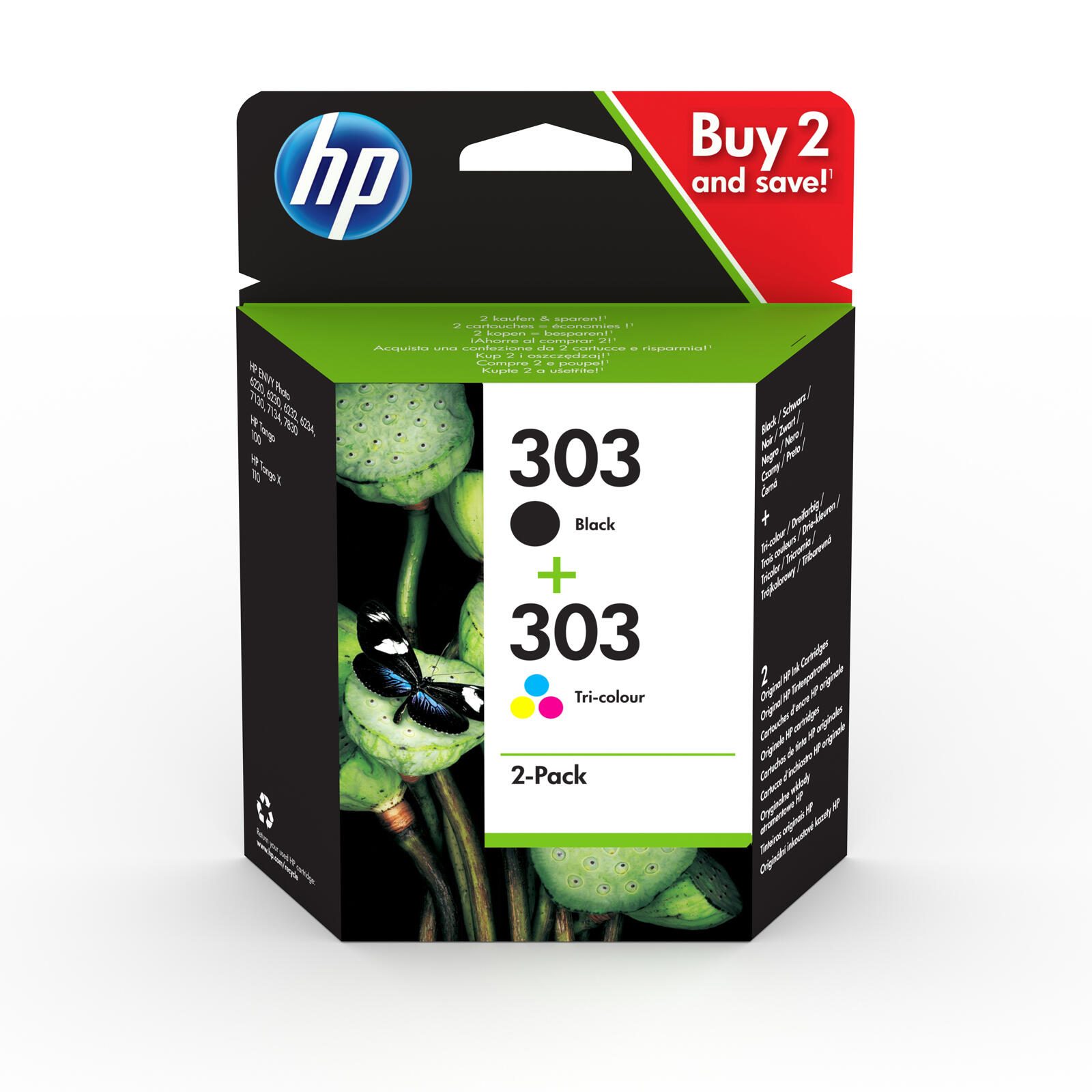 HP 303 2er-Pack Schwarz/Cyan/Magenta/Gelb Original Tintenpatronen