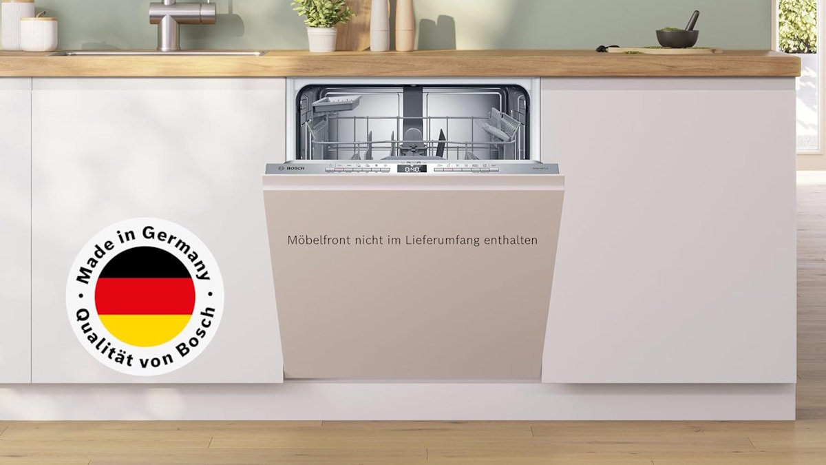 Offener Bosch SMV4EAX28E Serie 4 Geschirrspüler mit beladenem Oberkorb, Zeolith-Trocknung