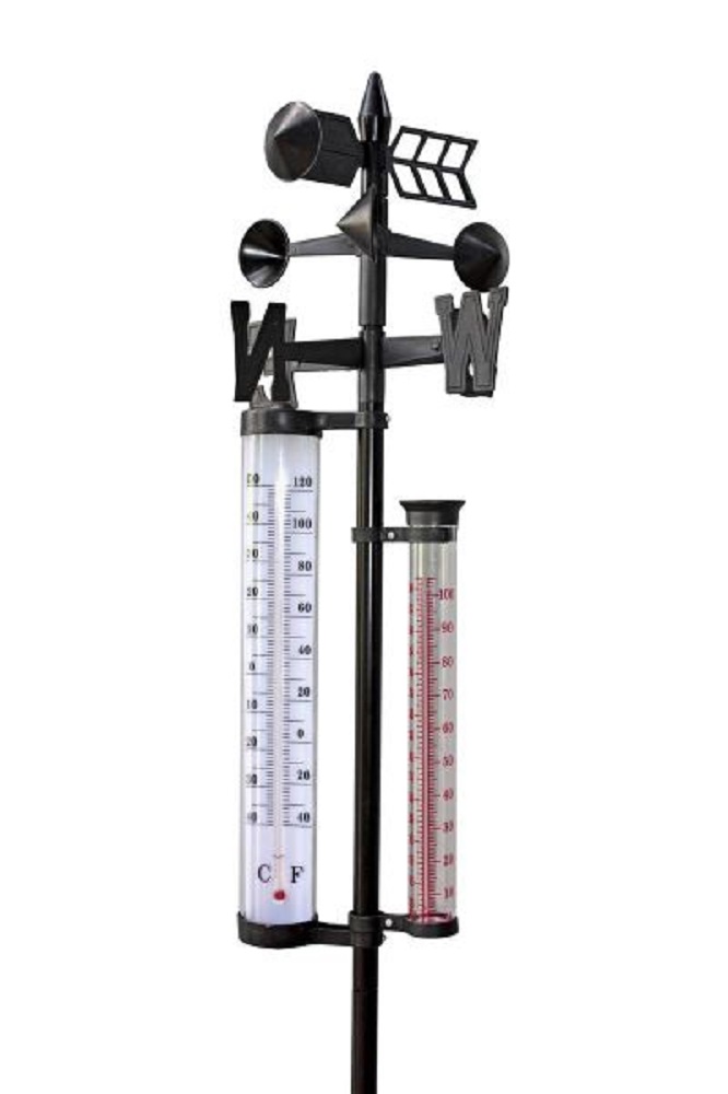 Westfalia analoge Wetterstation – Komplettansicht mit Wetterfahne, Thermometer und Hygrometer.