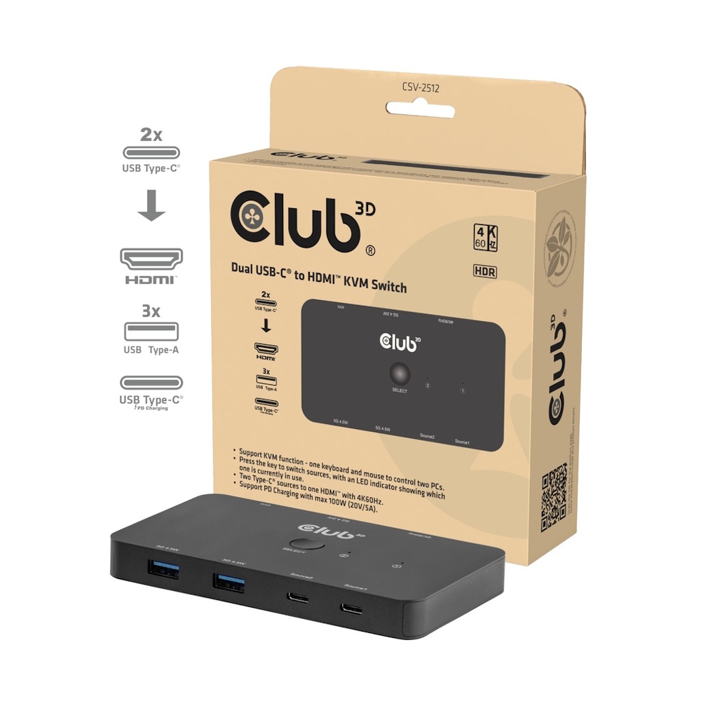 CLUB3D Dualer USB-C® -zu-HDMI™-KVM-Switch