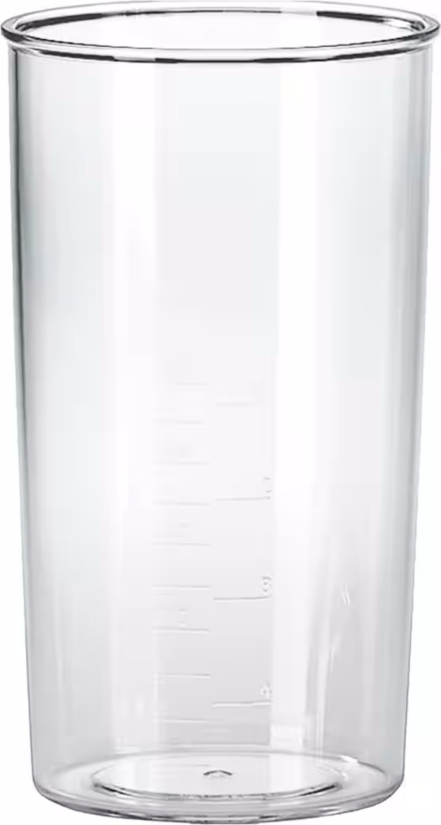 Transparent 600 ml plastic beaker with printed scale in milliliters.