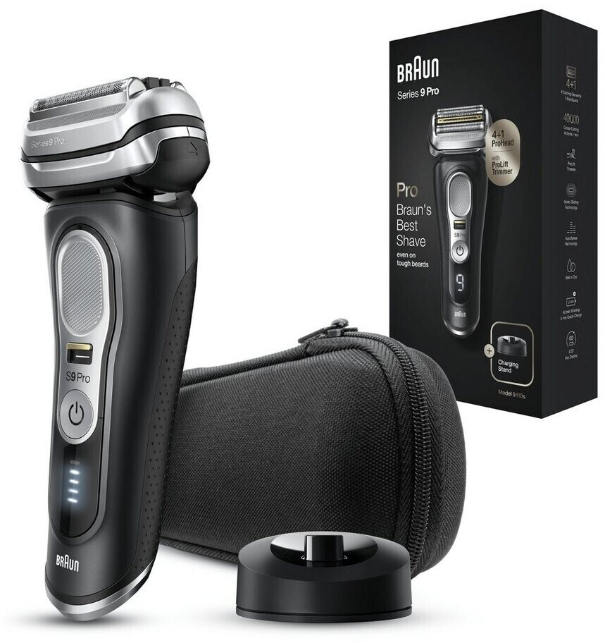 Braun Series 9 Pro 9410s wet and dry shaver with charging station and travel case, black