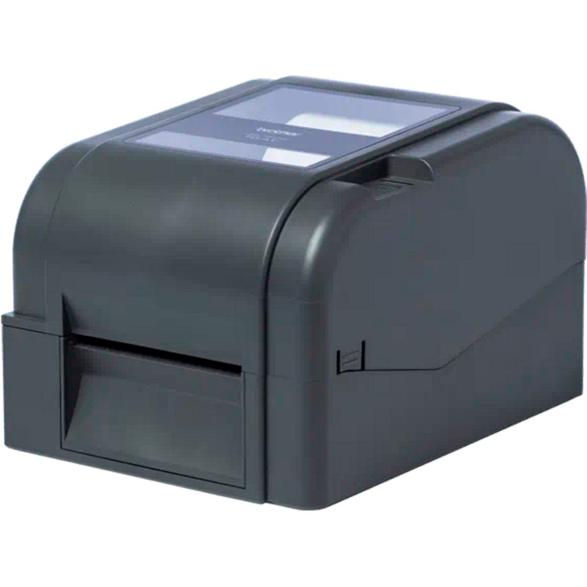 Brother TD-4420TN Etikettendrucker in perspektivischer Schrägansicht von links, schwarzes kompaktes Desktop-Gehäuse
