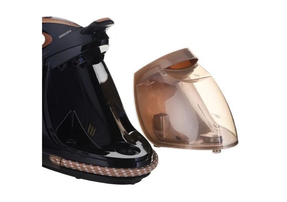 Detailaufnahme der Philips Basisstation mit daneben stehendem, abnehmbarem Wassertank zur einfachen Befüllung