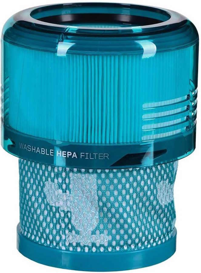 Der lila HEPA-Filter des Dyson Gen5 wird unter fließendem Wasser gereinigt.