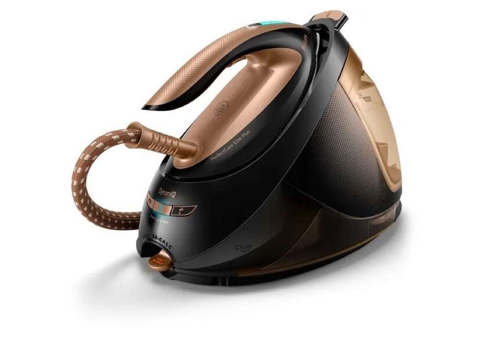 Station und Handteil von schräg oben, zeigt das Easy De-Calc System und DynamiQ Sensor Beschriftung