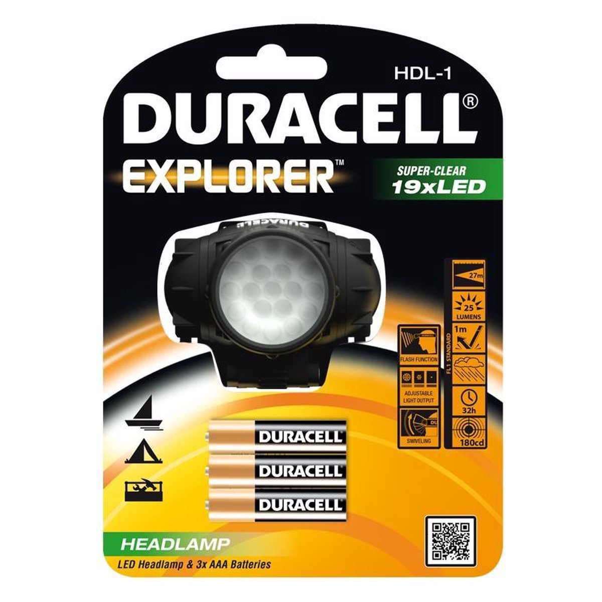 Duracell Explorer Stirnlampe HDL-1 für Outdoor-Beleuchtung