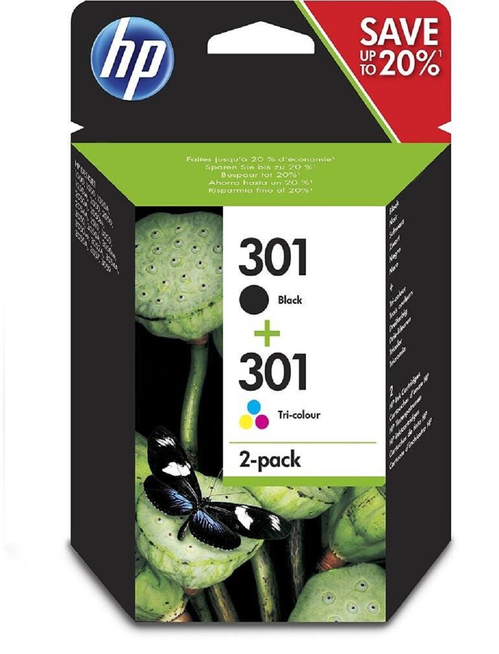 HP 301 2er-Pack Schwarz/Cyan/Magenta/Gelb Original Druckerpatronen