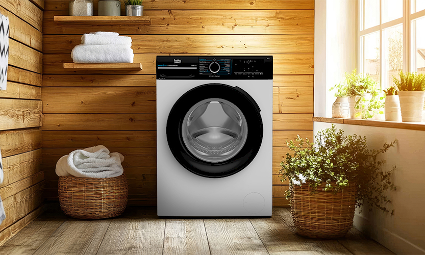 Close-up of the digital control panel with program selector dial and LED display.