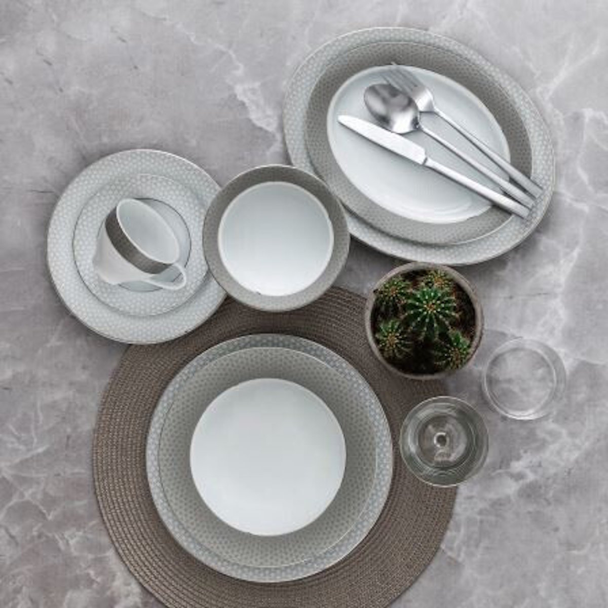 Güral Tolstoy 84-teilig Set Güral Tolstoy 84-tlg. Premium Tafelservice Weiß & Grau