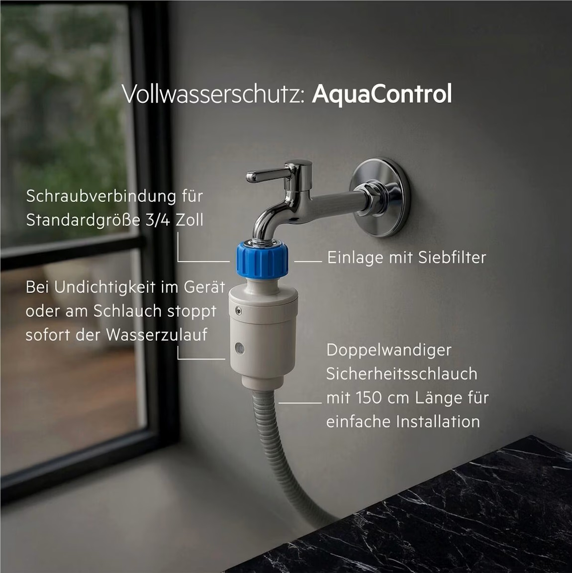 Abbildung des Aqua Control Systems mit Alarm für optimalen Wasserschutz.