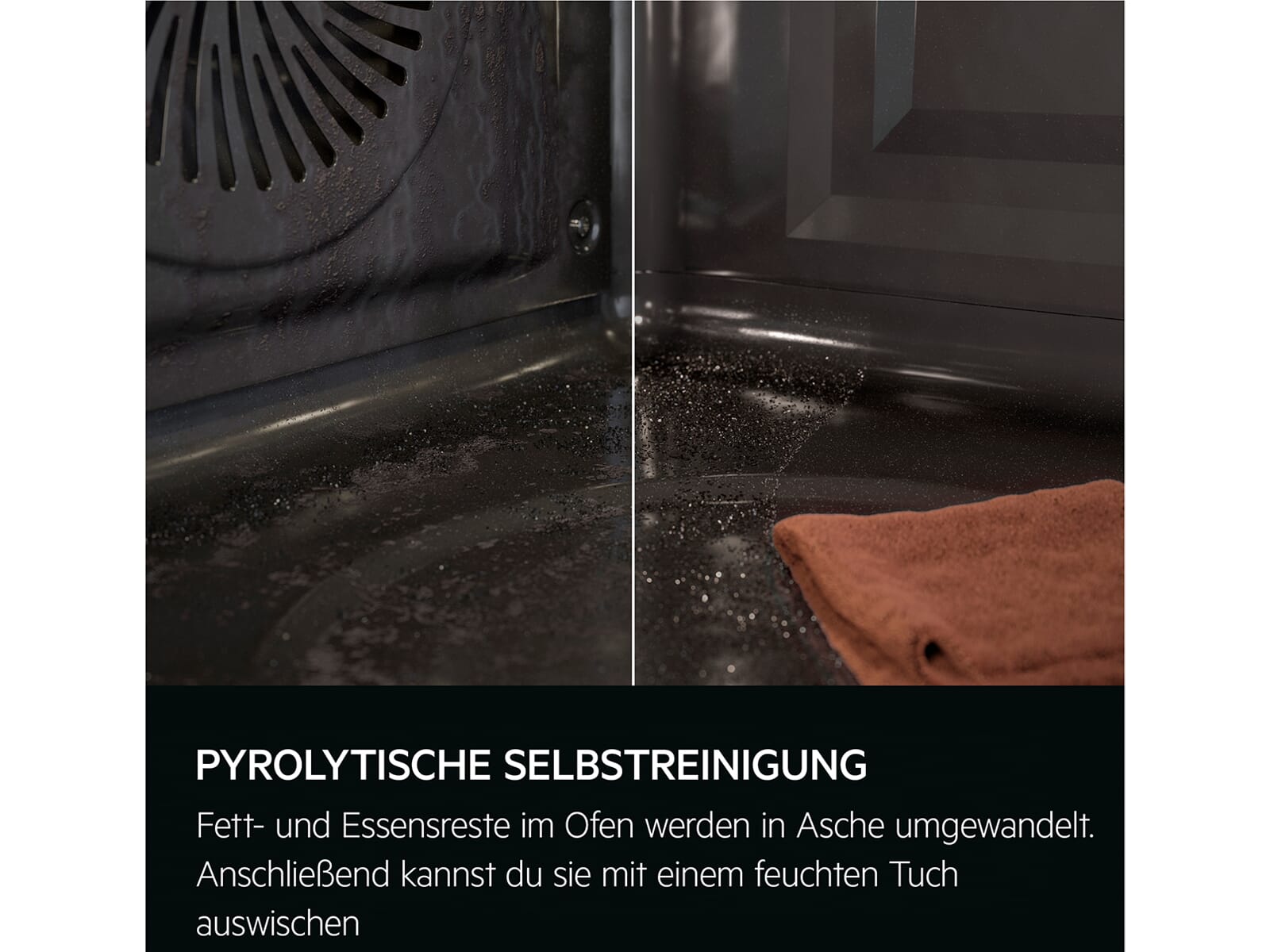 Comparison of oven cleaning before and after the pyrolytic function.