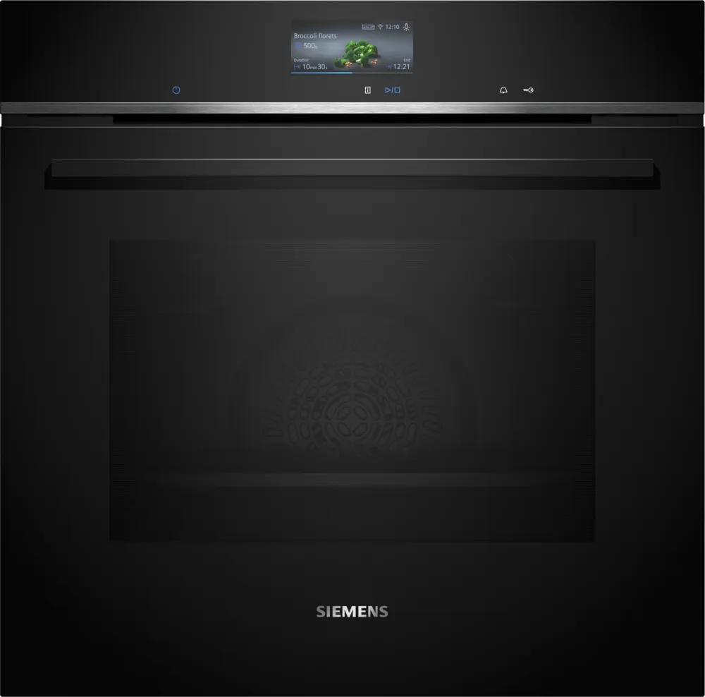 SIEMENS HB776G1B1 iQ700 Einbau-Backofen mit TFT-Touchdisplay, Frontansicht geschlossen, Farbe Schwarz