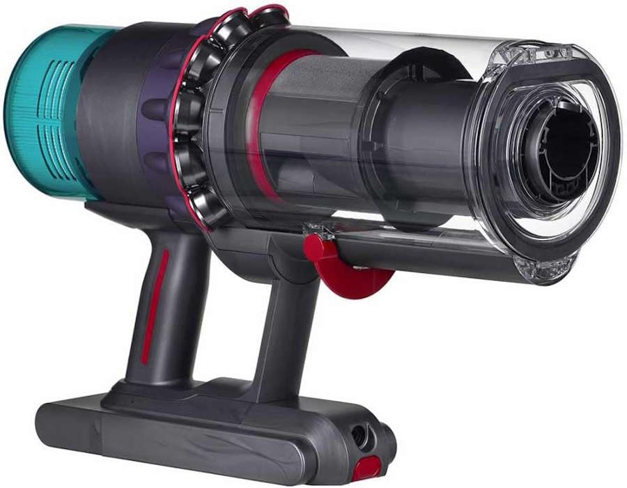 Demonstration der einfachen und hygienischen Staubbehälter-Entleerung per Hebel.