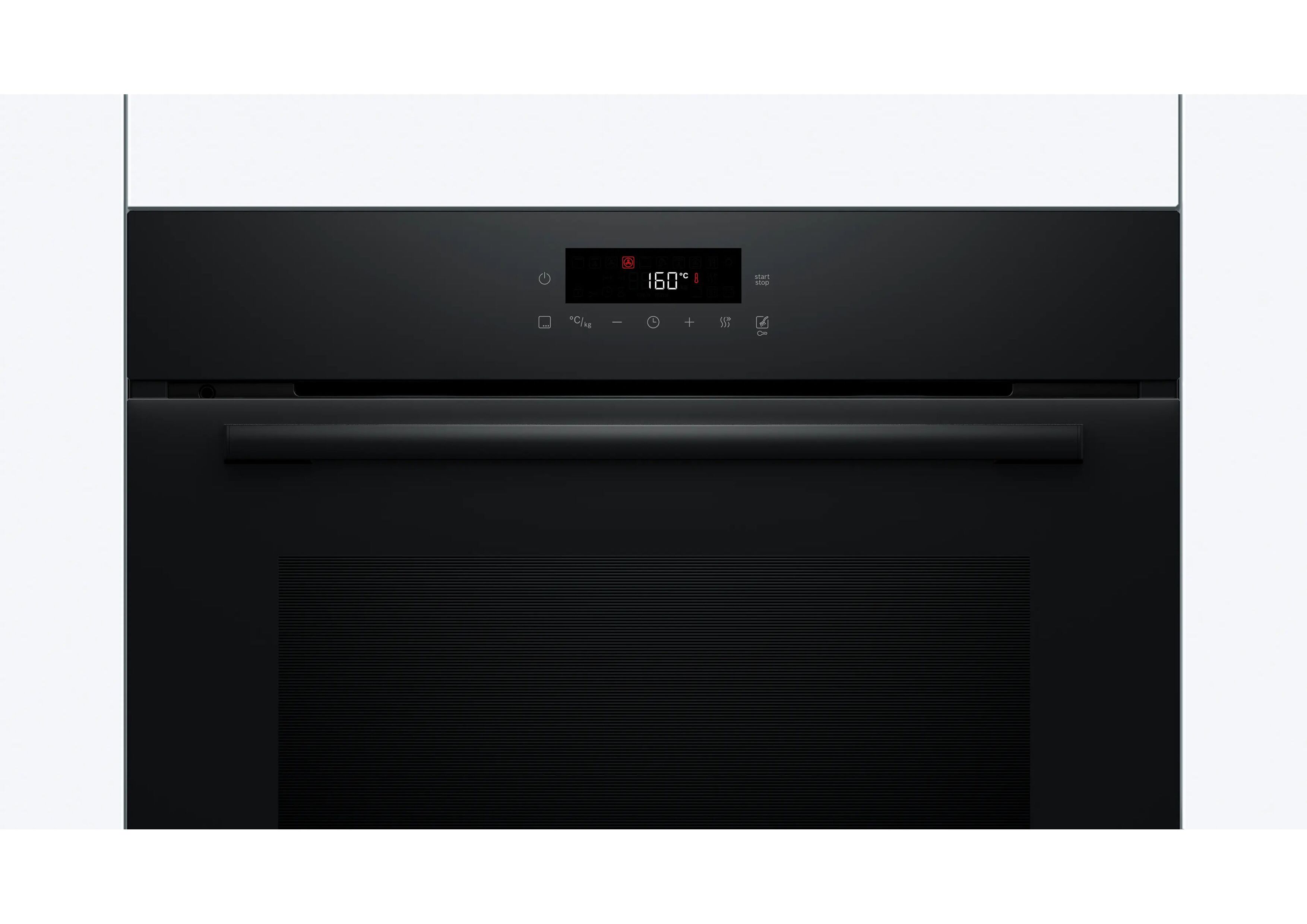 Detailed view of the black control panel with red LED display and touch controls