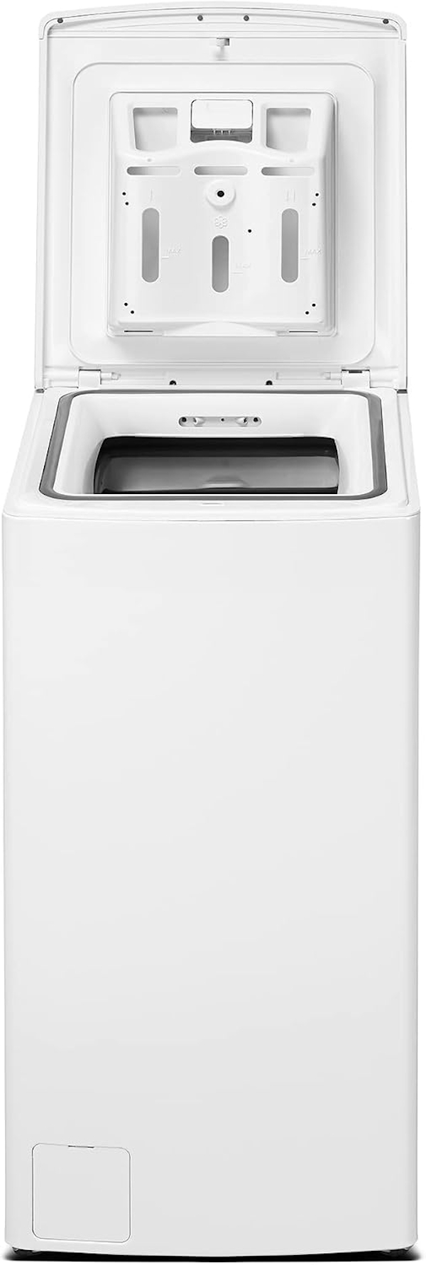 Frontale Ansicht der Midea Waschmaschine mit vollständig geöffnetem Deckel, bereit zum Beladen von oben.
