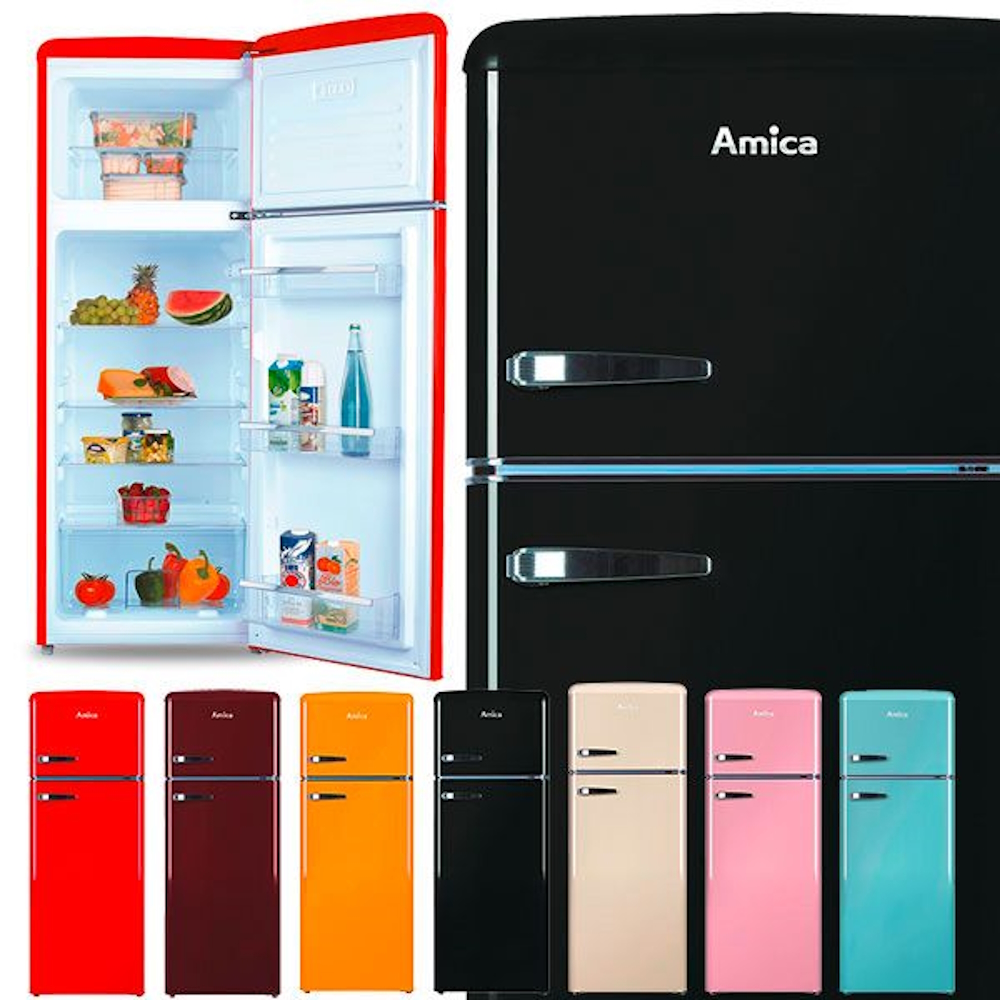 Amica KGC Retro Fridge-Freezer | 7 Colors to Choose From | FrostControl | 144 cm Height | Energy Class E