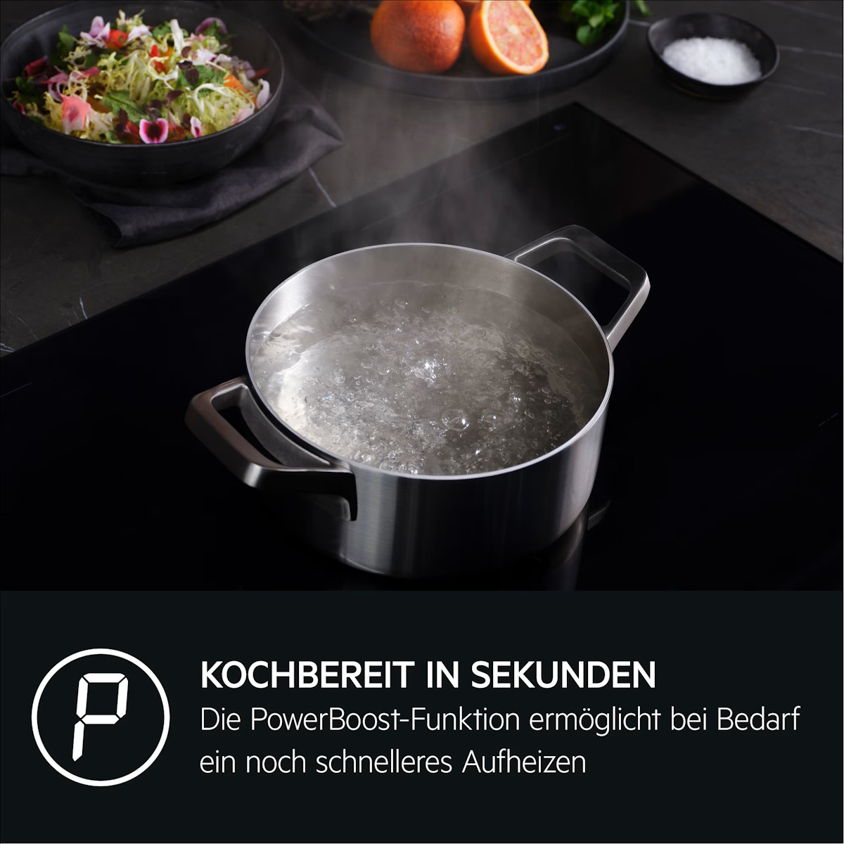 Aktivierte Power-Funktion (Booster) auf einer Kochzone für schnelles Erhitzen