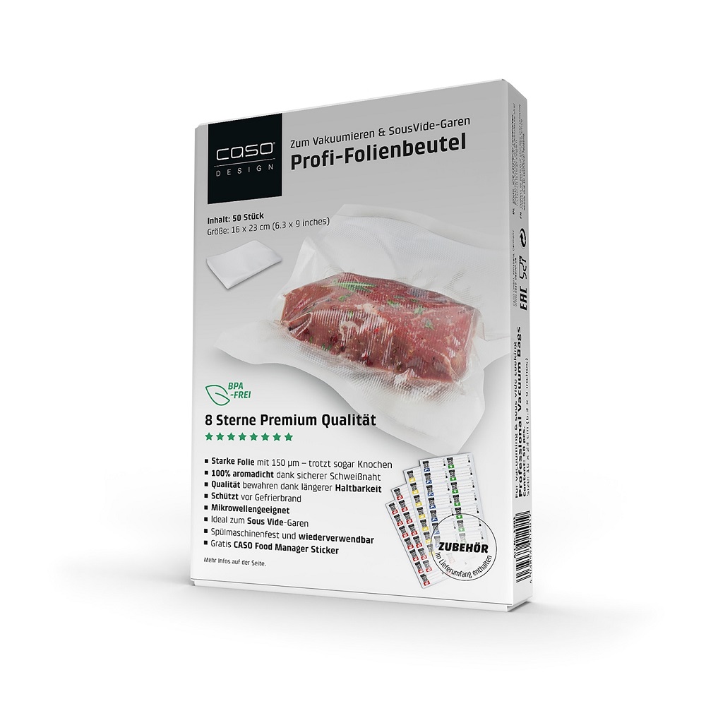 Caso Profi-Folienbeutel 16 x 23 cm, 50 Stück Caso Profi-Folienbeutel zum Vakuumieren + Sous Vide Garen