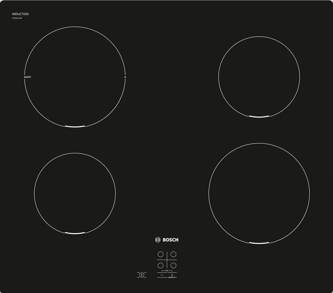 BOSCH PUG611AA5E  Serie 2 Kochfeld Schwarz Arbeitsplatte 60 cm Zonen-Induktionskochfeld 4 Zone(n)