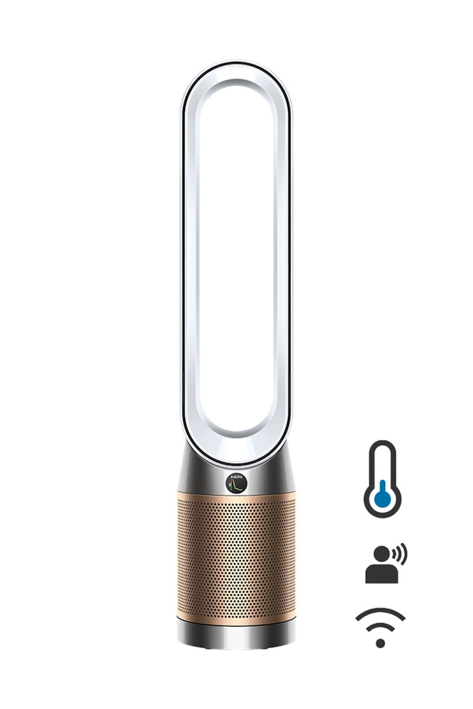 Dyson Purifier Cool PC2 De-NOx TP12 Turmventilator & Luftreiniger | HEPA H13 Filtration | K-Kohlefilter gegen NO2 | MyDyson App | Weiß/Gold