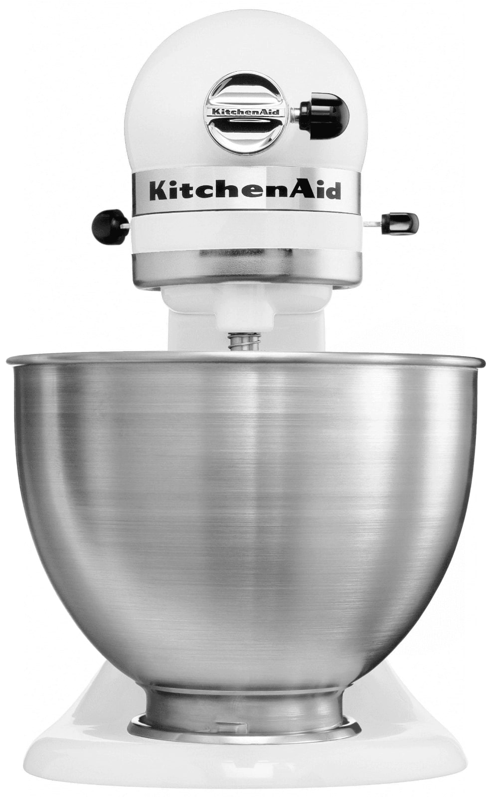 KitchenAid 5K45SSSEWH Küchenmaschine in Vorderansicht mit sichtbarem Zubehöranschluss