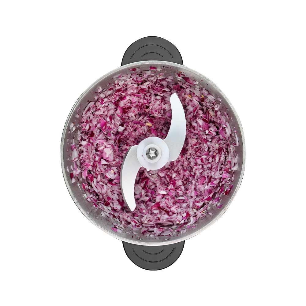 Edelstahlmesser und Gummifüße Scharfes Edelstahlmesser und rutschfeste Gummifüße für sicheren Stand des Gastroback Multizerkleinerers