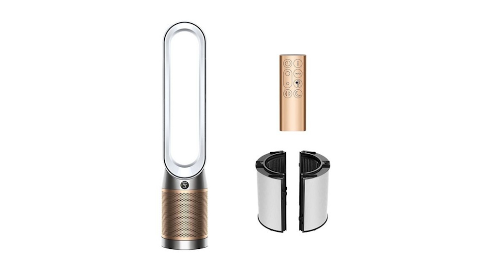 Dyson Purifier Cool PC2 De-NOx TP12 Turmventilator & Luftreiniger | HEPA H13 Filtration | K-Kohlefilter gegen NO2 | MyDyson App | Weiß/Gold