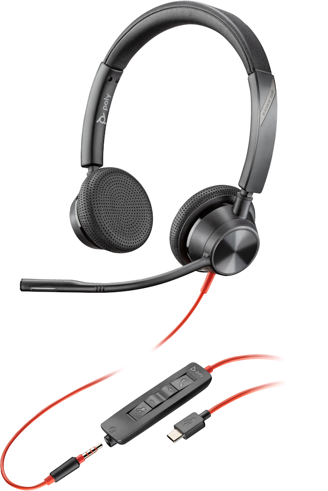 HP Poly Blackwire 3325 USB-C Stereo-Headset + 3.5-mm-Stecker + USB-C/A-Adapter