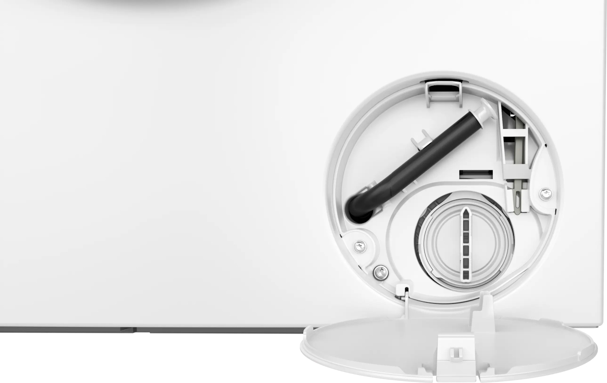 Pumpenfilter des Bosch WGE0242H Frontladers, zugänglich für einfache Reinigung und Wartung